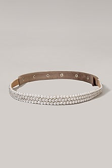 Gold Finish Embroidered Silver Waist Belt