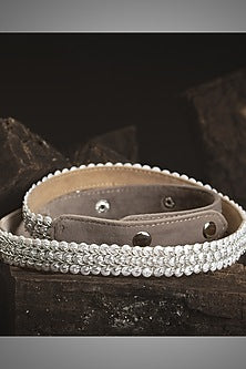 Gold Finish Embroidered Silver Waist Belt