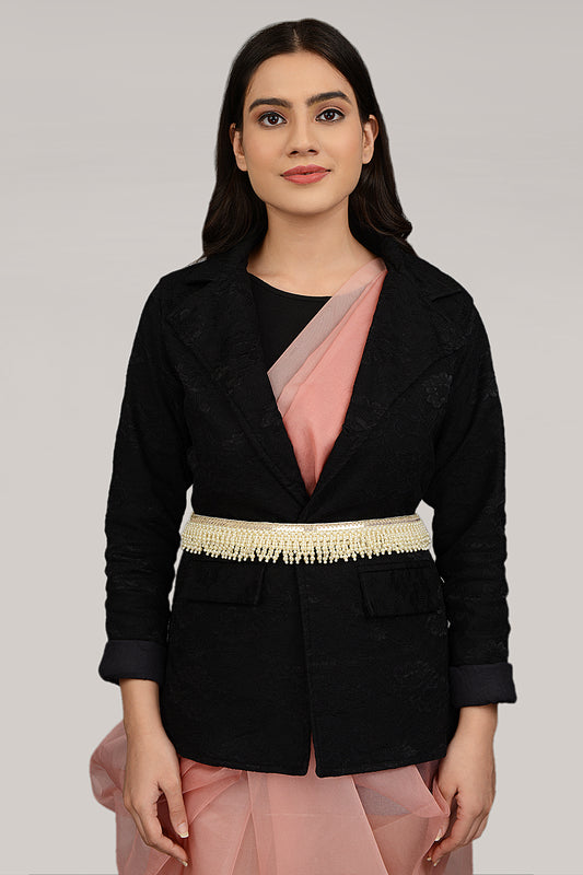 Gold Finish Embroidered White Waist Belt