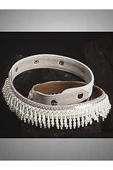 Gold Finish Embroidered White Waist Belt