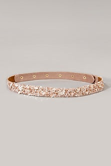 Gold Finish Embroidered Handcrafted Pastel Peach Waist Belt