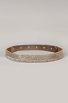 Gold Finish Pearl Embroidered Silver Waist Belt