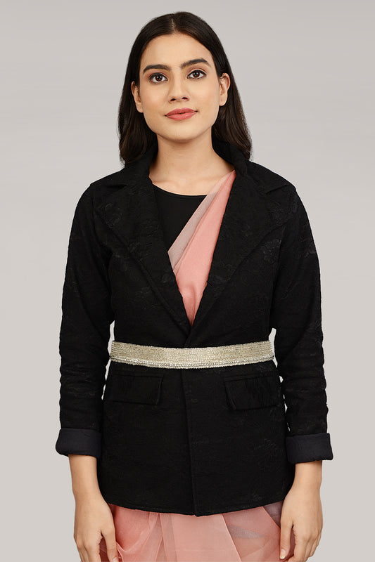 Gold Finish Pearl Embroidered Silver Waist Belt