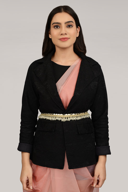 Gold Finish Glass Sequins Embroidered Gold Waist Belt