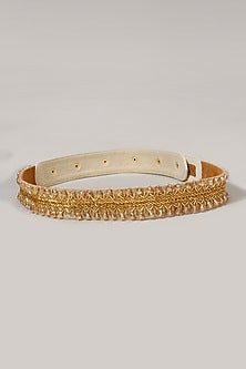Gold Finish Embroidered Gold & White Waist Belt