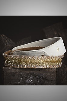 Gold Finish Embroidered Gold & White Waist Belt