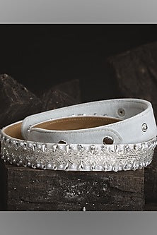 Gold Finish Embroidered Pearl White Waist Belt
