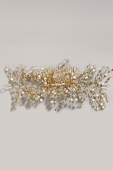 Gold Finish Pearl & Beaded Hair Chain