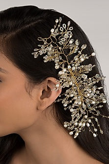 Gold Finish Pearl & Beaded Hair Chain