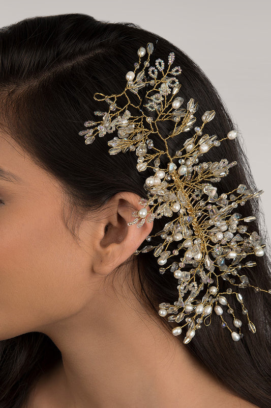 Gold Finish Pearl & Beaded Hair Chain