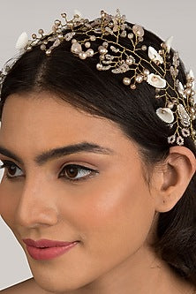 Gold Finish Peach Shell Beaded Hair Chain