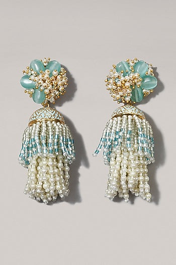 Gold Finish Glass Beaded Dangler Earrings