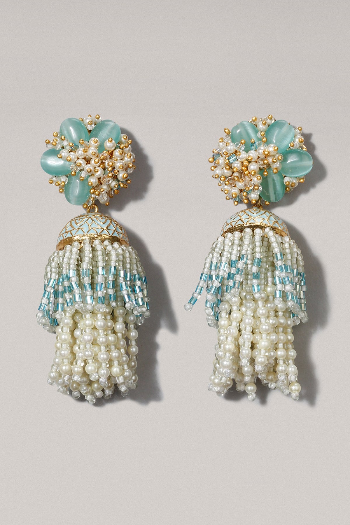 Gold Finish Glass Beaded Dangler Earrings