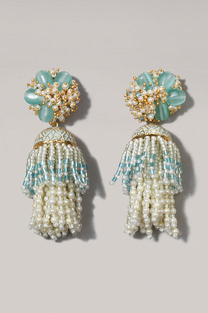 Gold Finish Glass Beaded Dangler Earrings