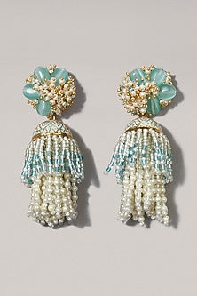 Gold Finish Glass Beaded Dangler Earrings