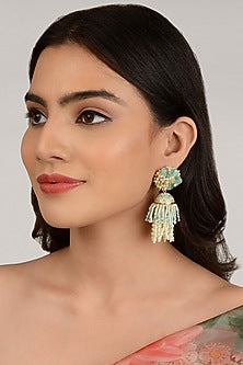 Gold Finish Glass Beaded Dangler Earrings