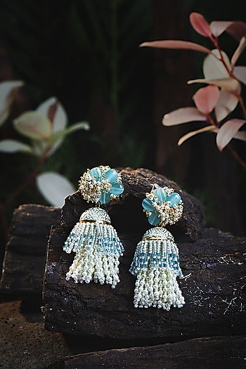 Gold Finish Glass Beaded Dangler Earrings