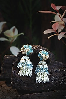 Gold Finish Glass Beaded Dangler Earrings