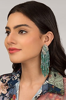 Gold Finish Turquoise Pearl Dangler Earrings