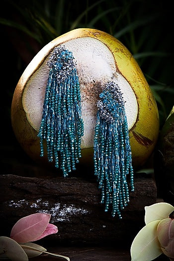 Gold Finish Turquoise Pearl Dangler Earrings