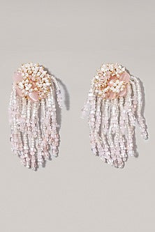 Gold Finish Baby Pink Beaded Dangler Earrings