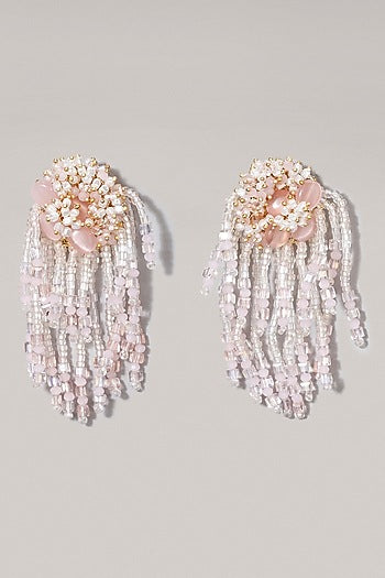Gold Finish Baby Pink Beaded Dangler Earrings