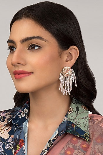 Gold Finish Baby Pink Beaded Dangler Earrings