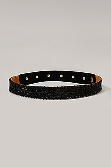 Gold Finish Embroidered Black Waist Belt