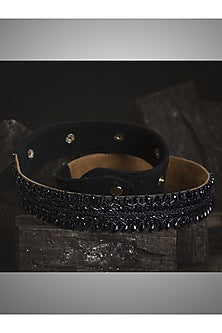 Gold Finish Embroidered Black Waist Belt