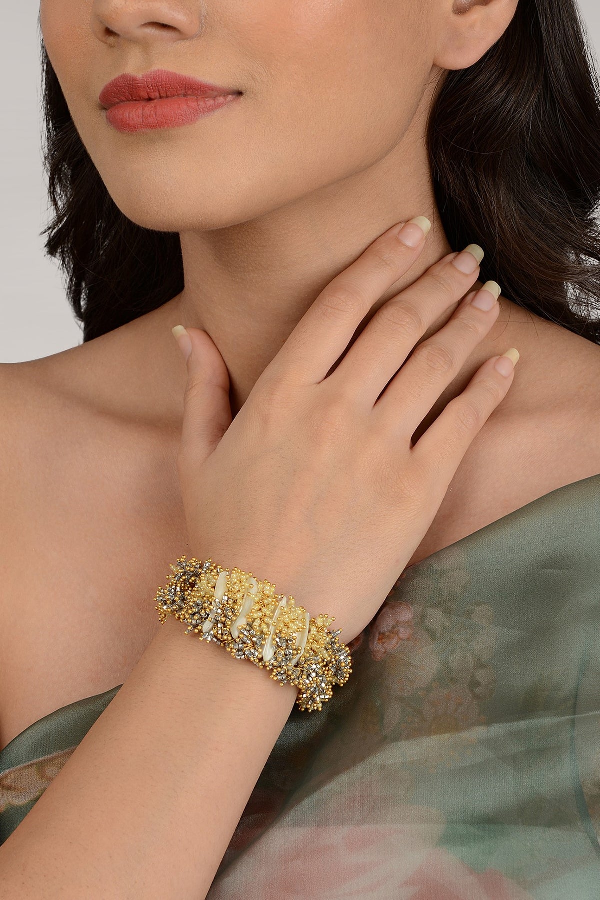 Gold Finish Pearl & Beaded Bracelet