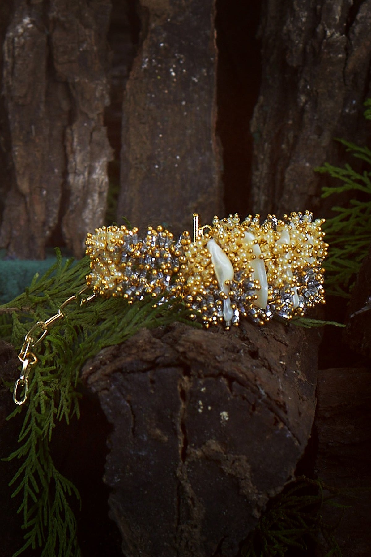 Gold Finish Pearl & Beaded Bracelet