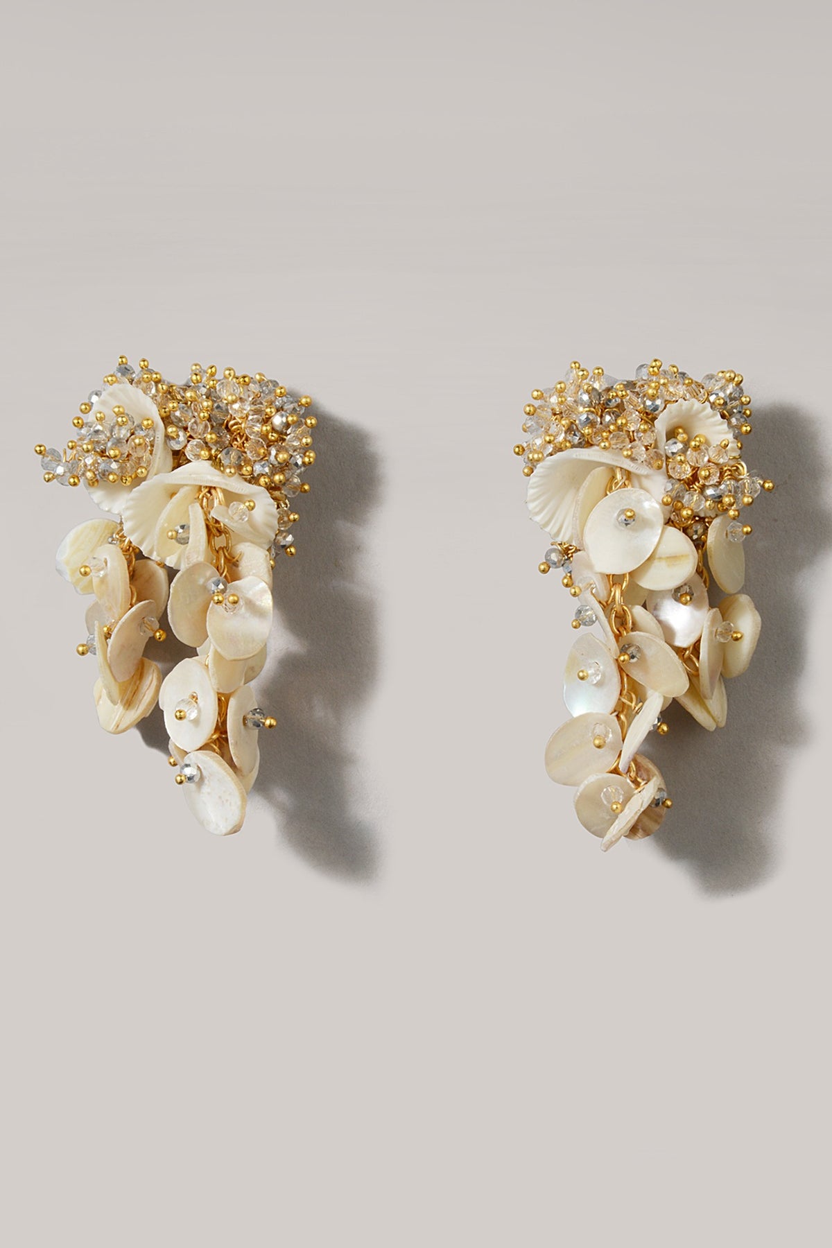 Gold Finish Shell & Crystal Stud Earrings