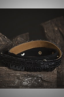 Gold Finish Pearl Embroidered Black Waist Belt