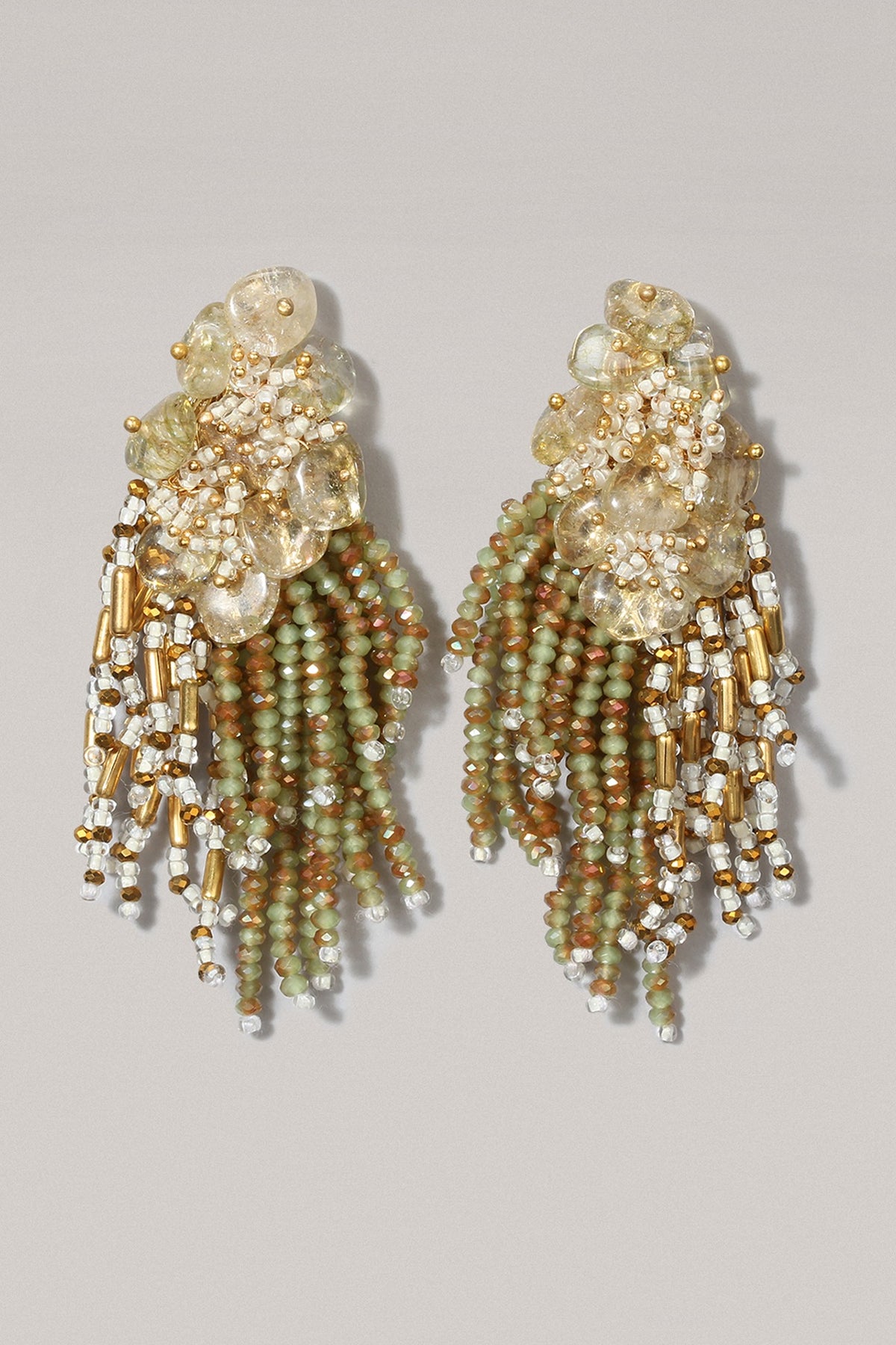 Gold Finish Olive Pearl Dangler Earrings