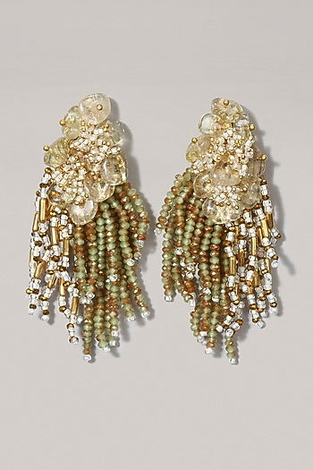 Gold Finish Olive Pearl Dangler Earrings