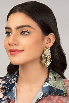 Gold Finish Olive Pearl Dangler Earrings