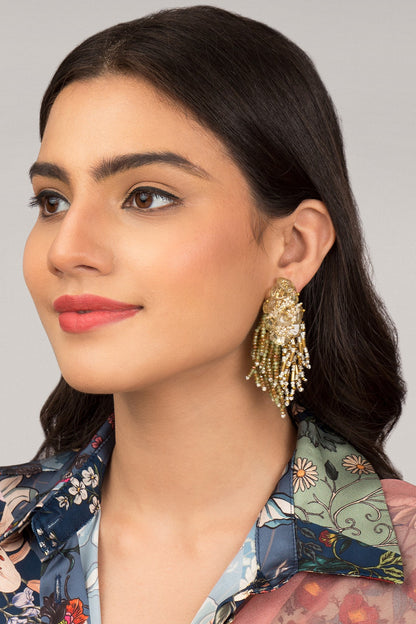 Gold Finish Olive Pearl Dangler Earrings