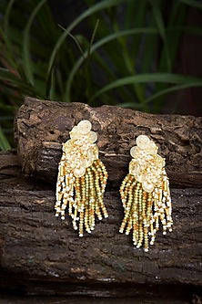 Gold Finish Olive Pearl Dangler Earrings