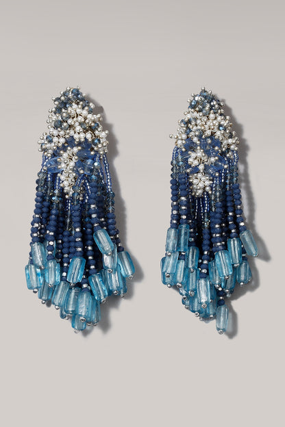 Gold Finish Cobalt Blue Pearl Dangler Earrings