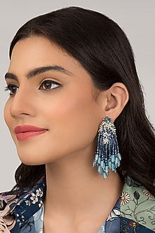 Gold Finish Cobalt Blue Pearl Dangler Earrings