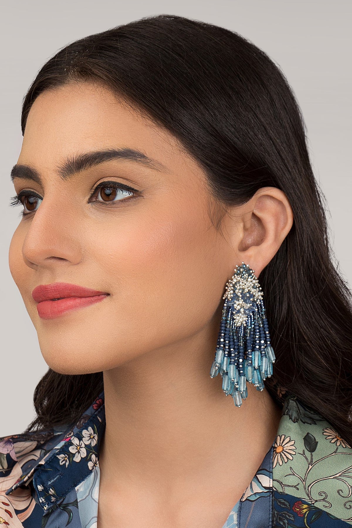 Gold Finish Cobalt Blue Pearl Dangler Earrings