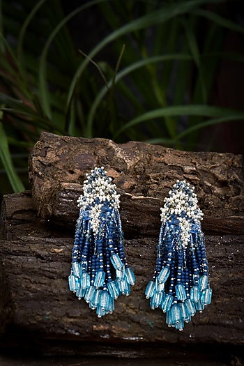 Gold Finish Cobalt Blue Pearl Dangler Earrings