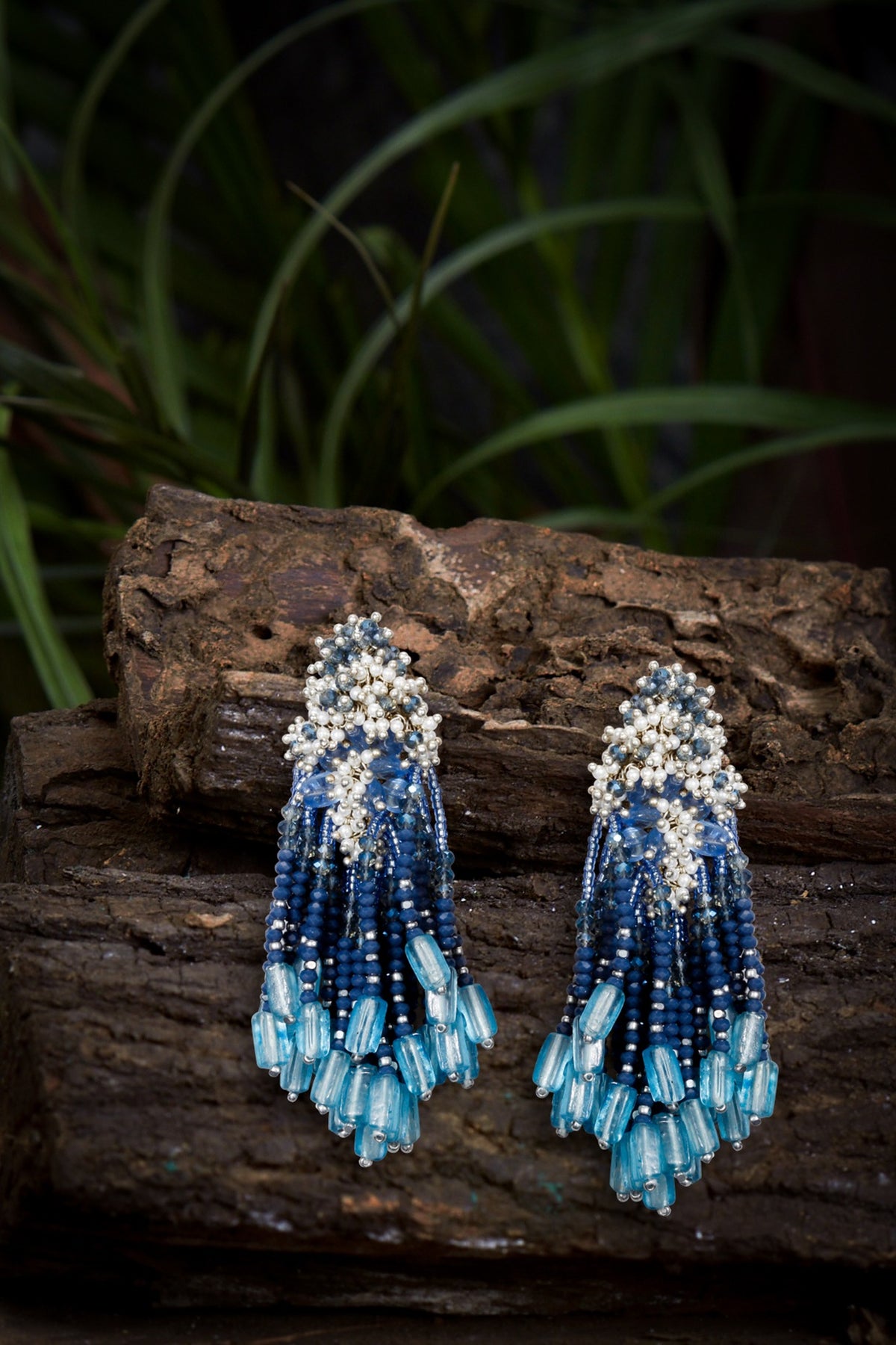 Gold Finish Cobalt Blue Pearl Dangler Earrings