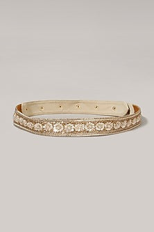 Gold Finish Beaded Gold & White Waist Belt