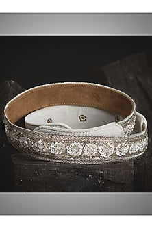 Gold Finish Beaded Gold & White Waist Belt
