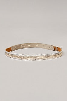 Gold Finish Sequins Embroidered Gold & White Waist Belt