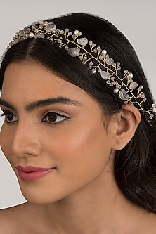 Gold Finish Pink Stone Penta Pink Hair Chain