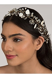 Gold Finish Handcrafted Lilac Hair Chain