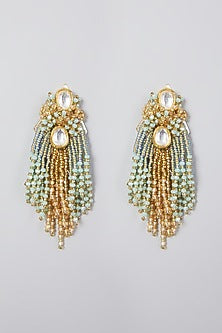 Gold Finish Handcrafted Kundan Polki Dangler Earrings