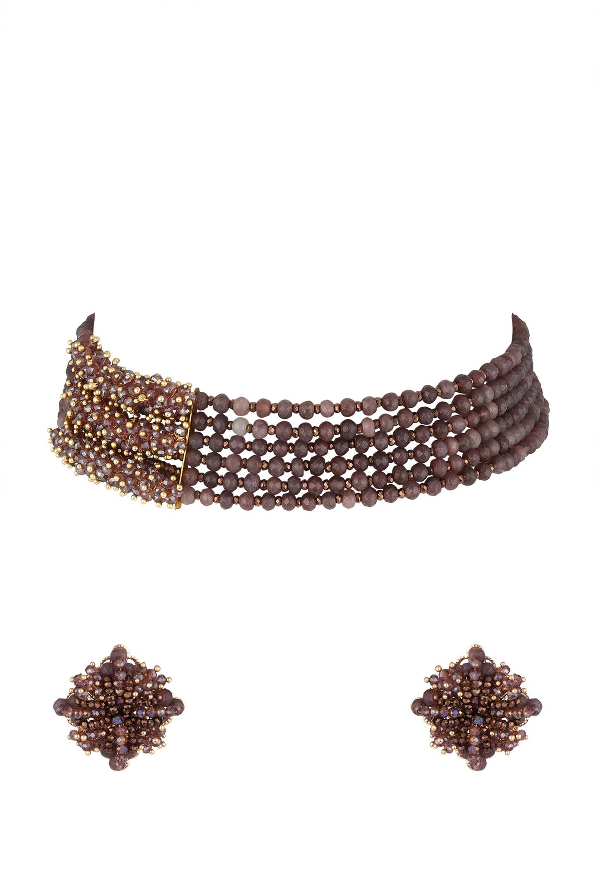 Gold Finish Stone & Pearl Choker Necklace Set